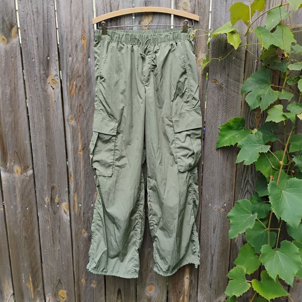 Aerie Offline Olive Green Parachute Cargo Pants Small Cinch Cuff Streetwear Y2k